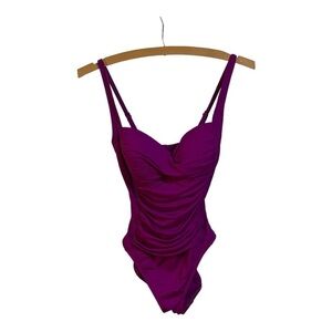 La Blanca Purple Island Goddess Twist Shirred One Piece Swimsuit - Size 4